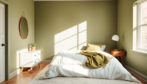 slaapkamer in kleur olijfgroen