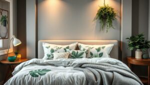 slaapkamer in grijs en groen