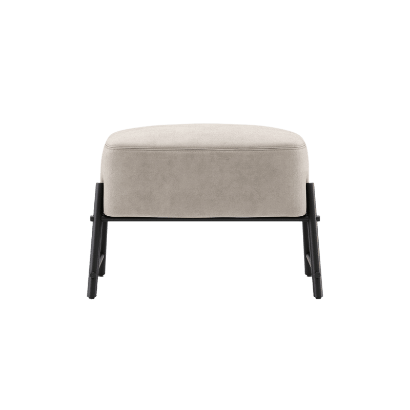 De Hubert Voetensteun voetenbank heeft een minimalistisch design met een zacht lichtgrijs kussen en strakke zwarte metalen poten, perfect om de moderne sfeer van elke kamer te versterken.