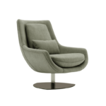 Maak kennis met de ELBA Fauteuil: een stijlvolle grijze draaistoel met een hoge rugleuning en kussen. Met zijn strakke, gebogen ontwerp op een ronde metalen basis voegt hij comfort en elegantie toe aan elke hedendaagse setting.