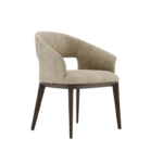 De Jermain Stoel - Hout stoel heeft een gebogen rugleuning en lichtbeige bekleding. De vier donkere houten poten zorgen voor een chique contrast, waardoor comfort en stijl samensmelten voor moderne interieurs.