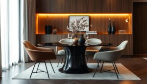 stoelen bij zwarte tafel