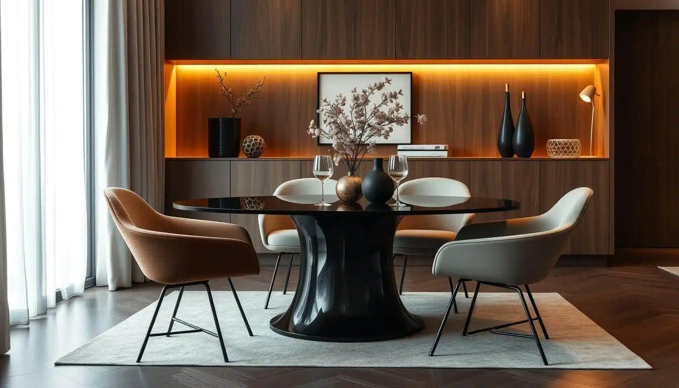 stoelen bij zwarte tafel