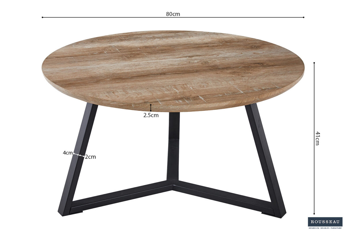 Salontafel Mechelen Rond 80 cm oude eik Industrieel – foto 7