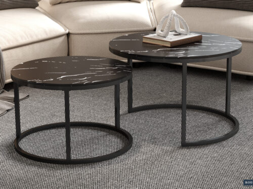 Salontafels Genova Set van 2 rond marmerlook zwart Hotel chique