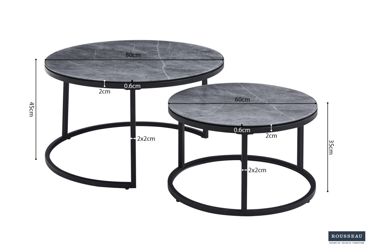 Salontafels Genova Set van 2 rond steenlook grijs Hotel chique – foto 5