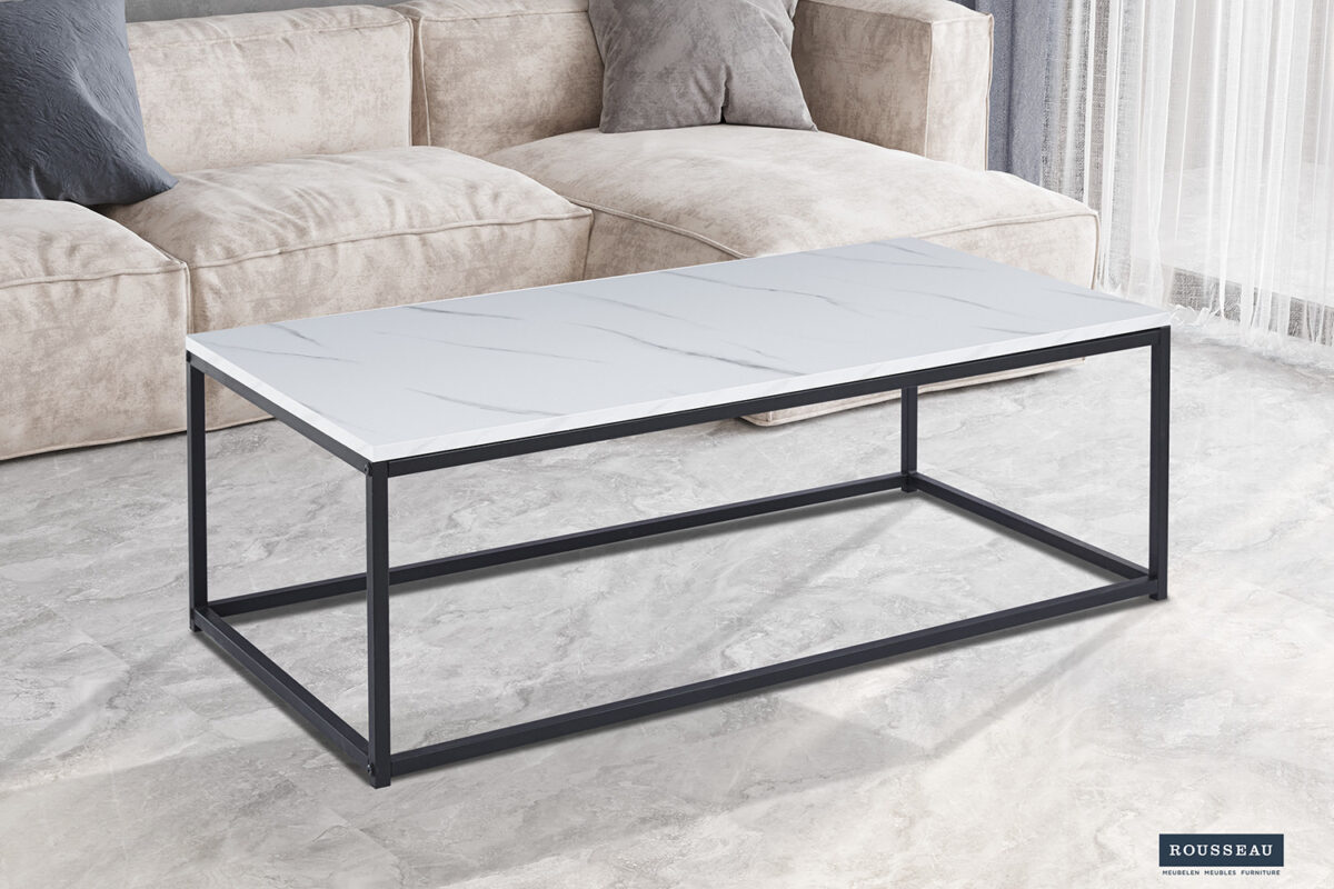 Salontafel Denver 120x60 cm marmerlook wit Industrieel