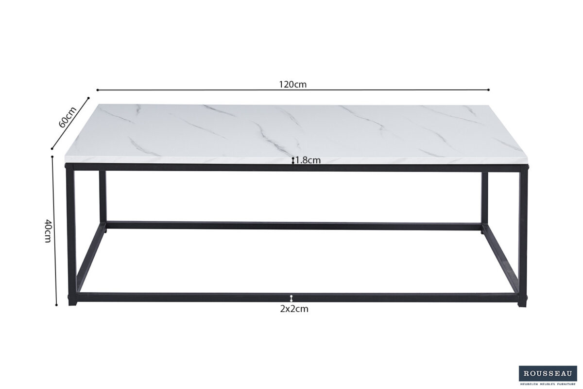 Salontafel Denver 120x60 cm marmerlook wit Industrieel – foto 5