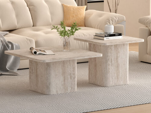 Salontafels Rimini Set van 2 travertinlook beige Japandi