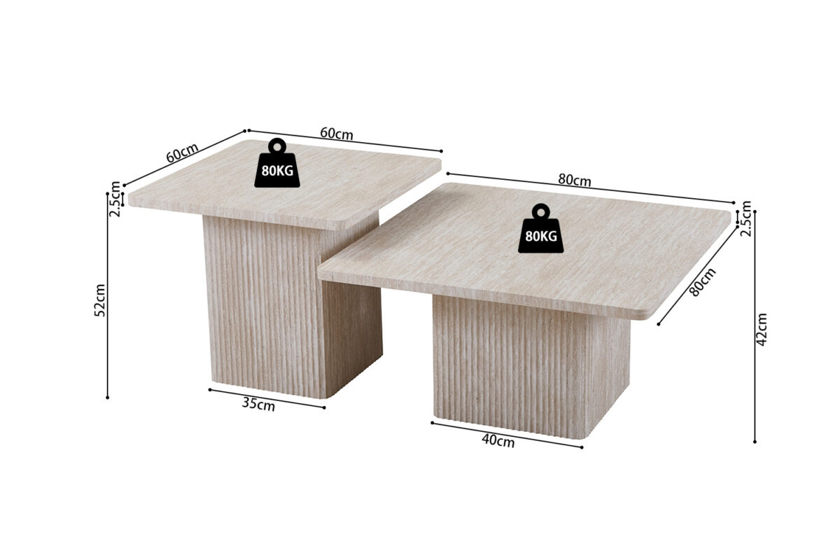 Salontafels Rimini Set van 2 travertinlook beige Japandi – foto 10