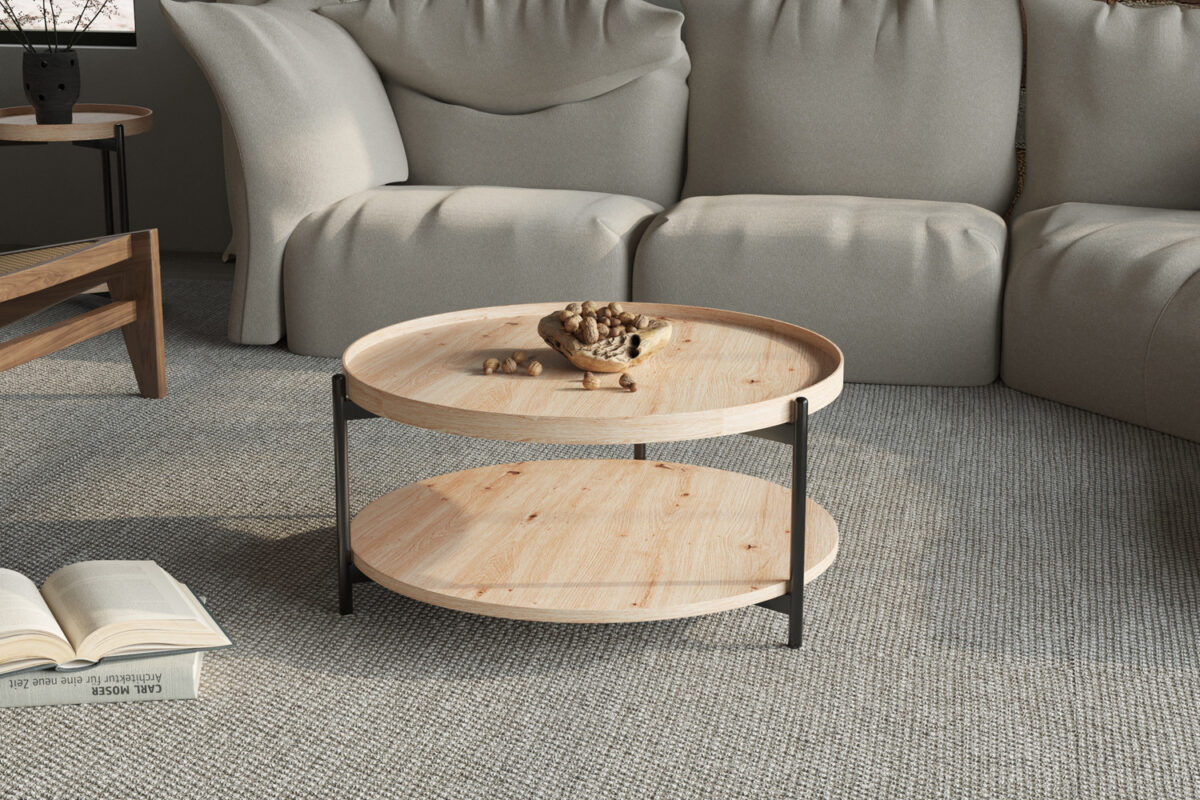 Salontafel Tilburg Rond 80 cm oude eik Scandinavisch