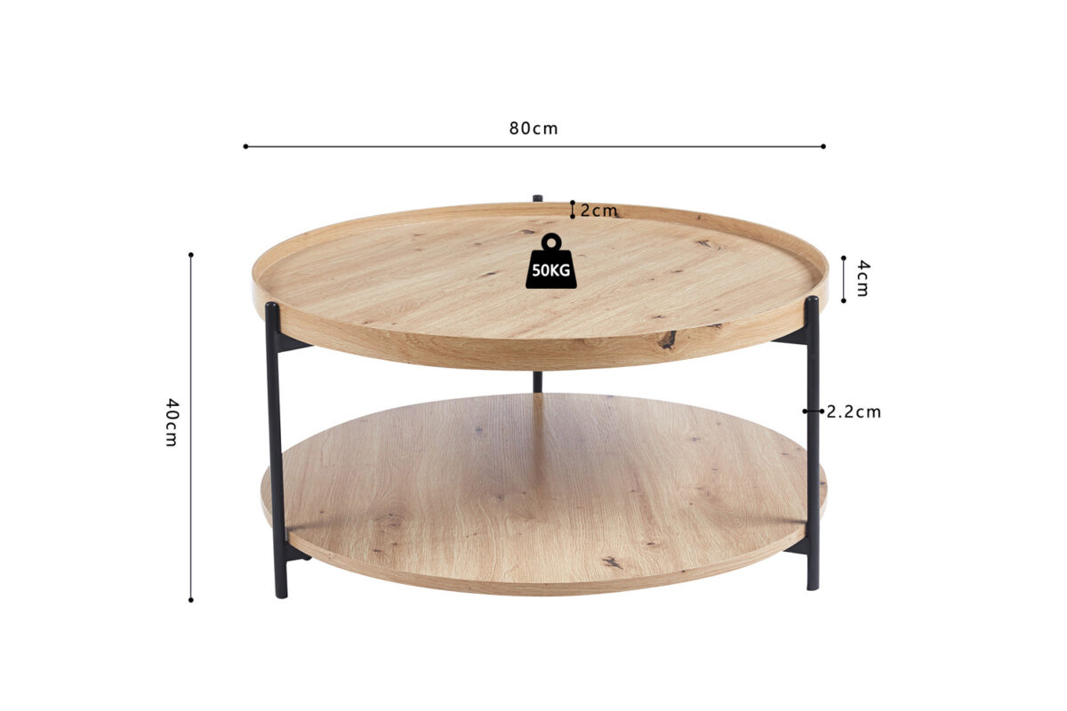 Salontafel Tilburg Rond 80 cm oude eik Scandinavisch – foto 7
