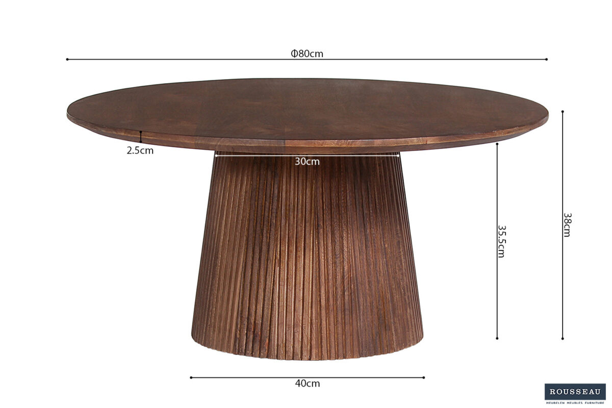 Salontafel Bilbao Rond 80 cm lichtbruin mangohout Japandi – foto 7