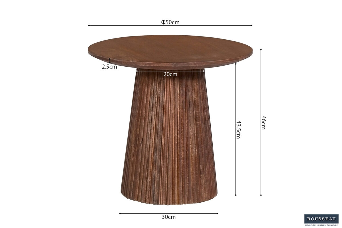 Bijzettafel Bilbao Rond 50 cm lichtbruin mangohout Japandi – foto 7