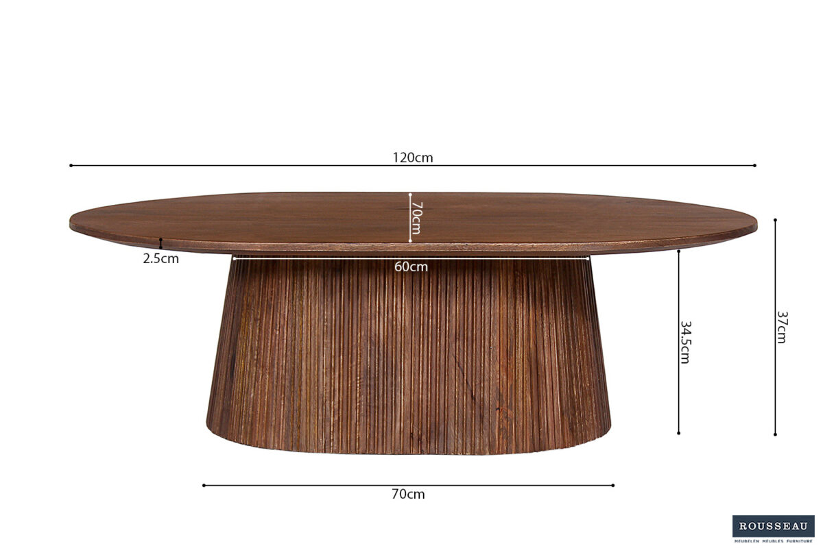 Salontafel Bilbao Ovaal 120 cm lichtbruin mangohout Japandi – foto 6