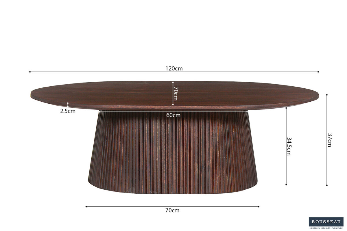 Salontafel Bilbao Ovaal 120 cm donkerbruin mangohout Japandi – foto 6