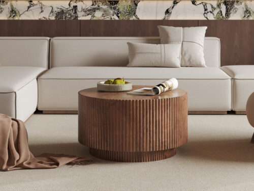 Salontafel Aspen Rond 70 cm lichtbruin mangohout Japandi