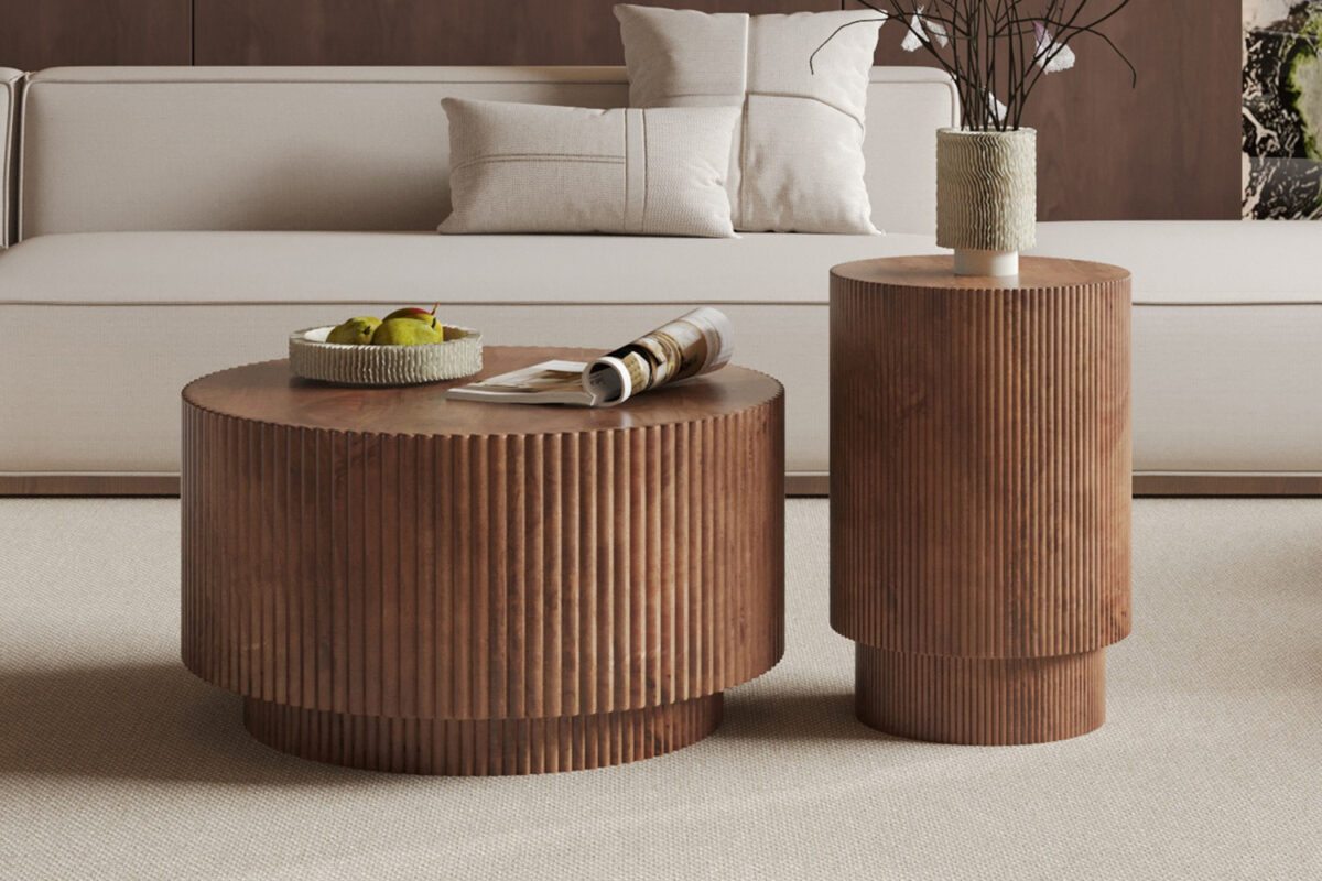 Bijzettafel Aspen Rond 35 cm lichtbruin mangohout Japandi – foto 2