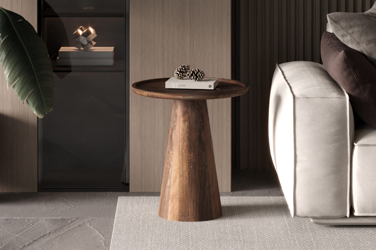 Bijzettafel Arles Rond 45 cm lichtbruin mangohout Japandi