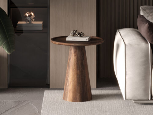 Bijzettafel Arles Rond 45 cm lichtbruin mangohout Japandi