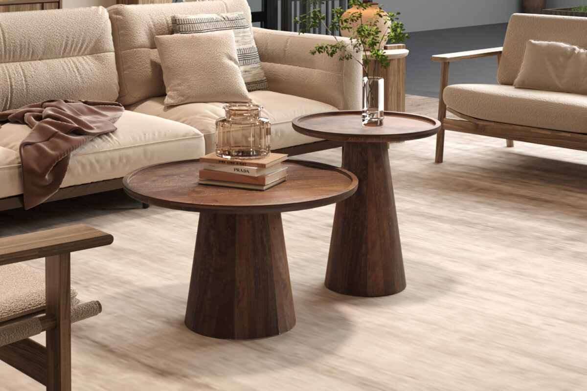 Bijzettafel Arles Rond 45 cm lichtbruin mangohout Japandi – foto 2