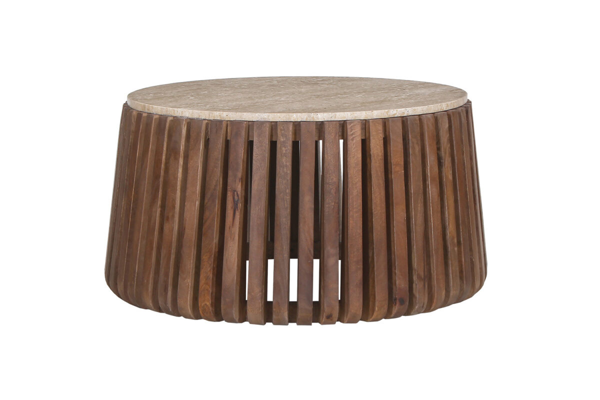 Salontafel Leuven Rond 70 cm mangohout travertin Japandi – foto 4