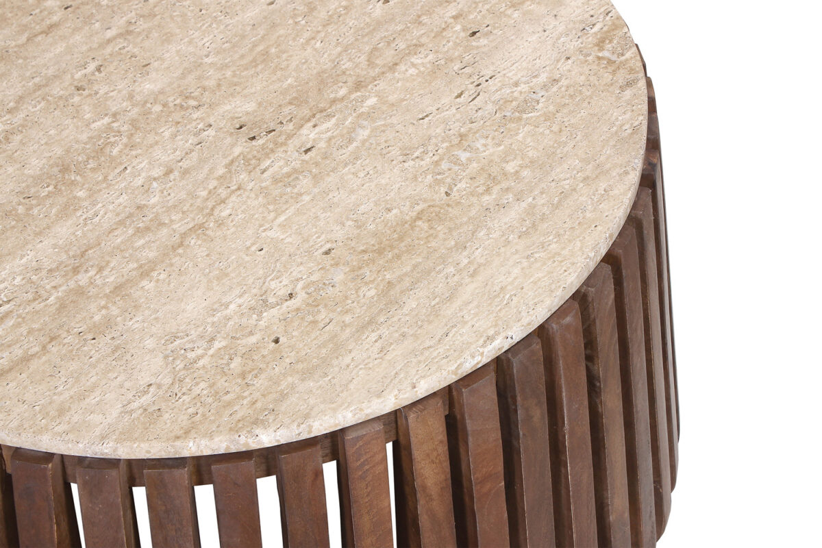 Salontafel Leuven Rond 70 cm mangohout travertin Japandi – foto 5