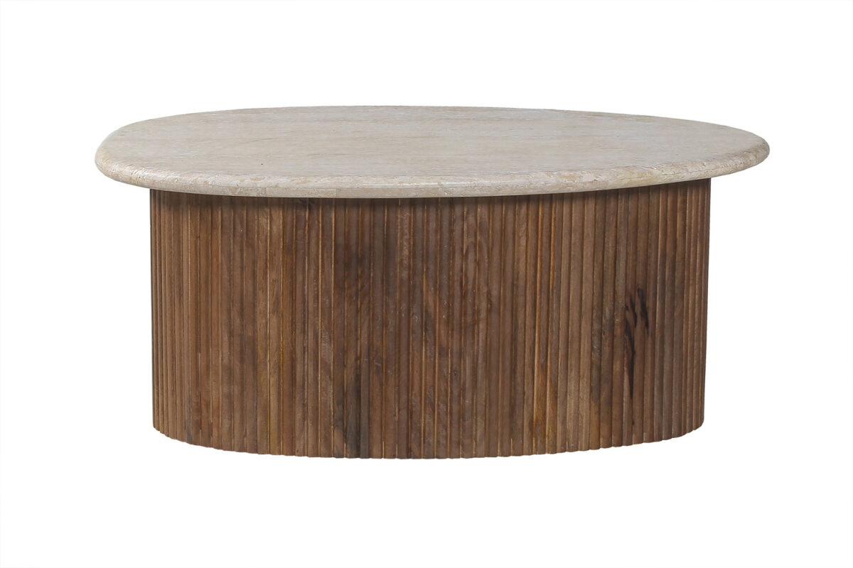 Salontafel Biarritz Ovaal 90 cm mangohout travertin Japandi – foto 3