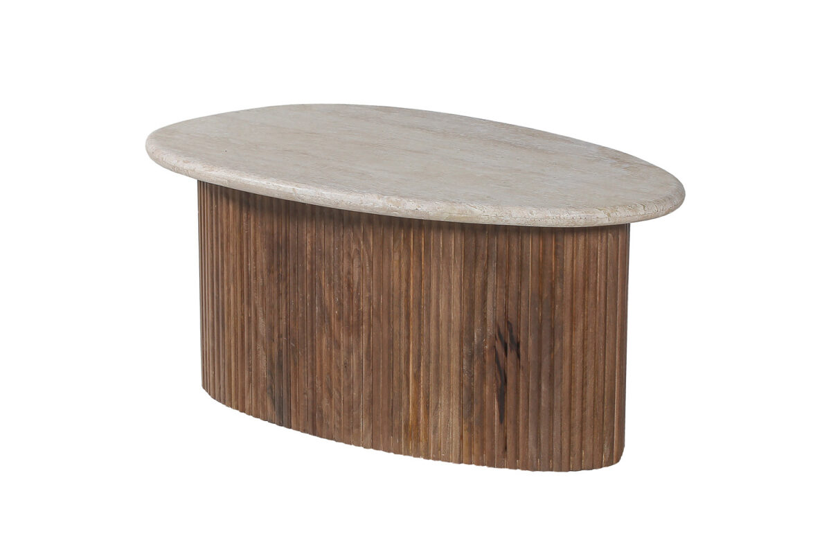 Salontafel Biarritz Ovaal 90 cm mangohout travertin Japandi – foto 4
