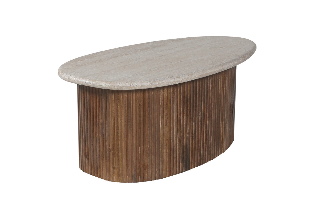 Salontafel Biarritz Ovaal 90 cm mangohout travertin Japandi – foto 5