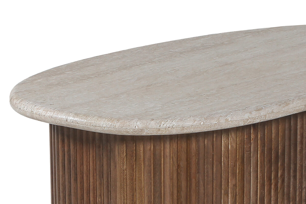 Salontafel Biarritz Ovaal 90 cm mangohout travertin Japandi – foto 6