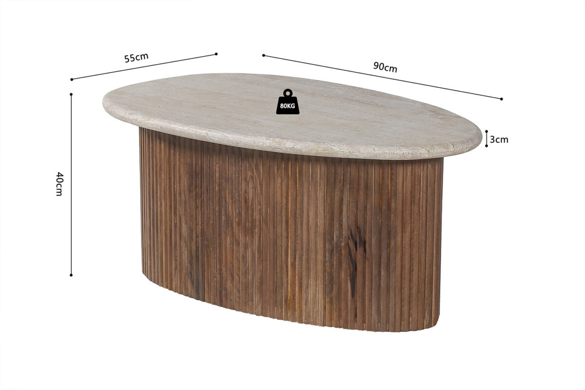 Salontafel Biarritz Ovaal 90 cm mangohout travertin Japandi – foto 8