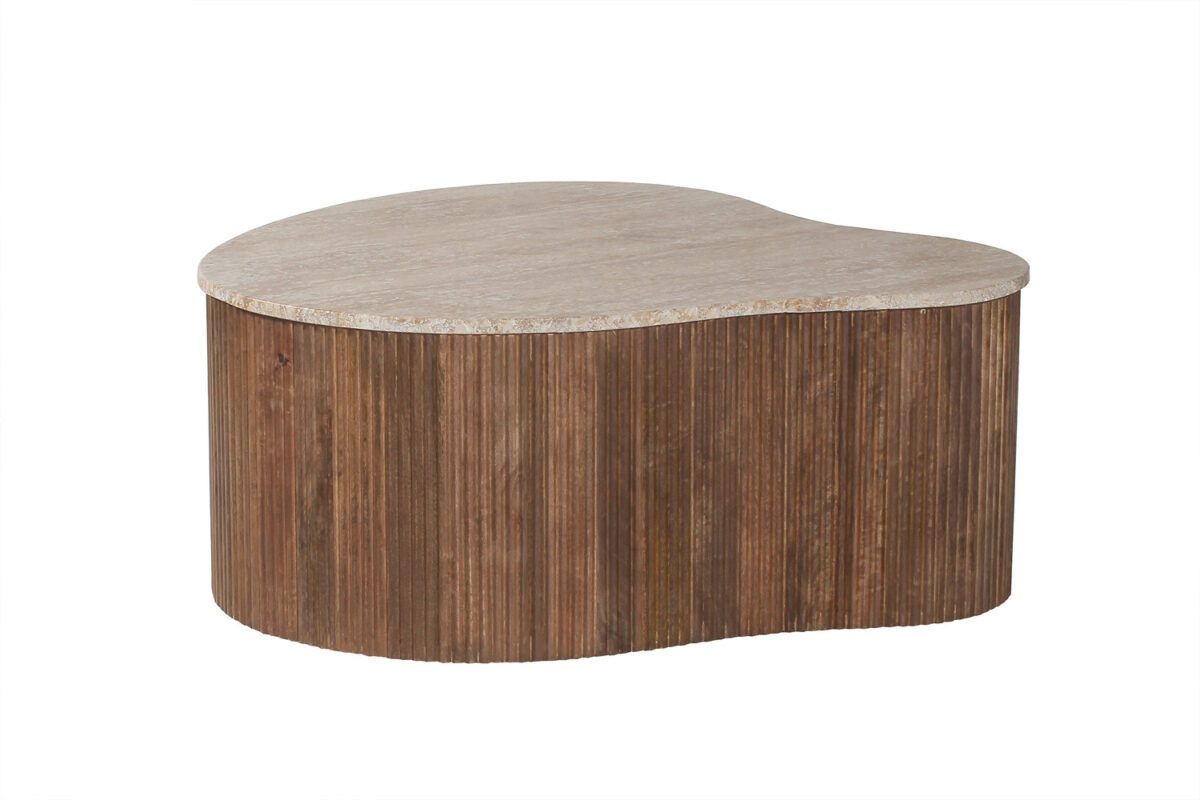 Salontafel Positano Organisch 83 cm mangohout travertin Japandi – foto 3
