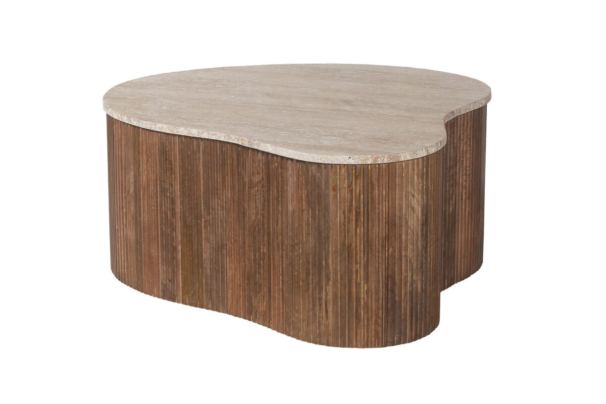 Salontafel Positano Organisch 83 cm mangohout travertin Japandi – foto 4
