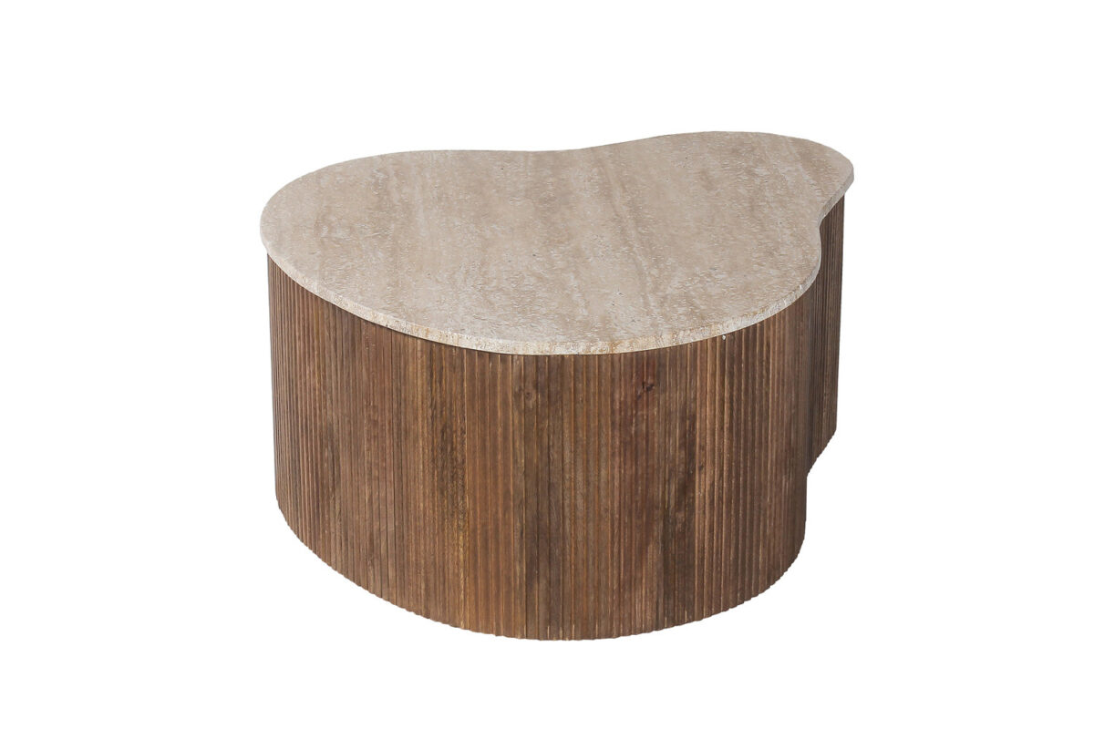 Salontafel Positano Organisch 83 cm mangohout travertin Japandi – foto 5