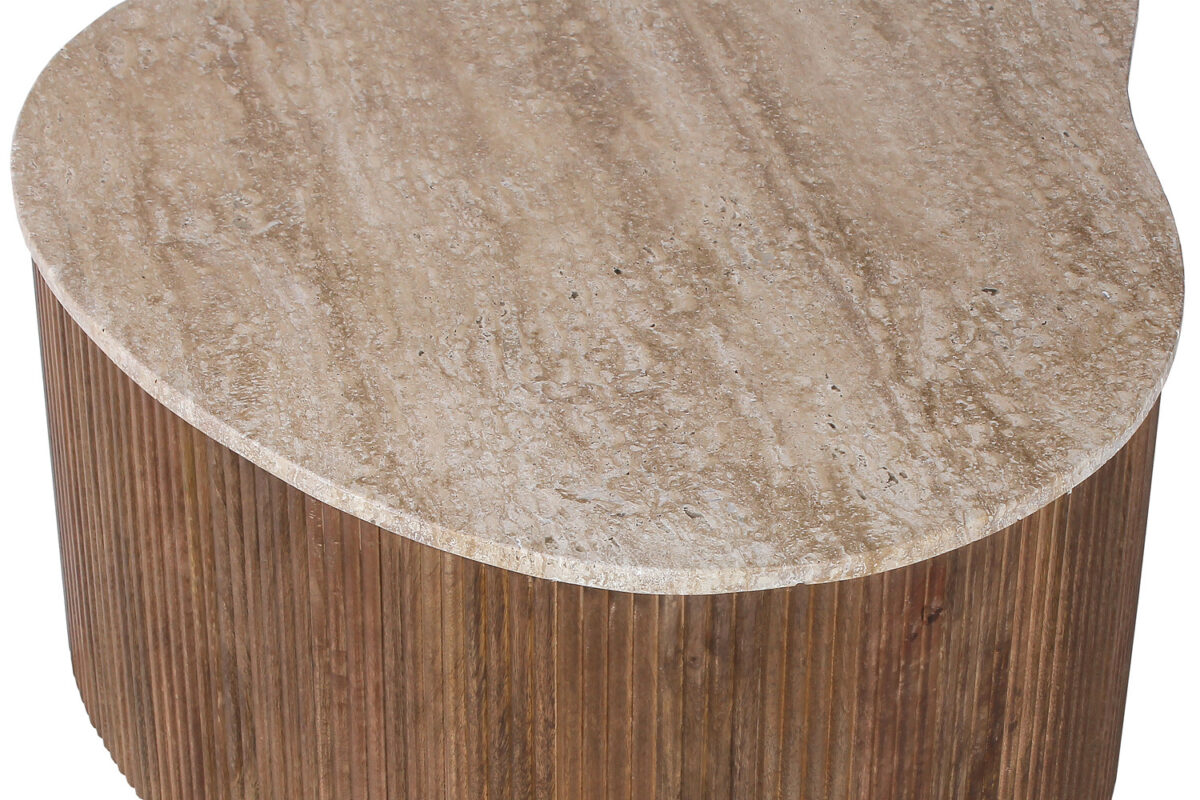 Salontafel Positano Organisch 83 cm mangohout travertin Japandi – foto 6