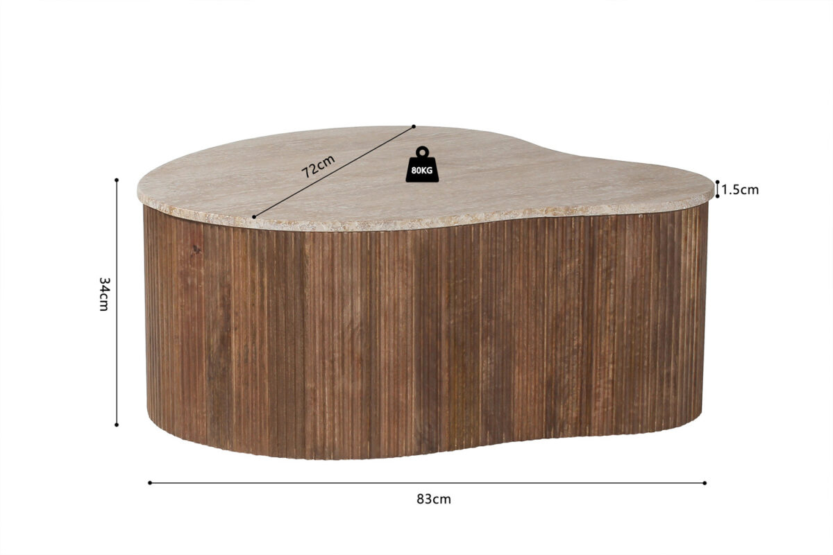 Salontafel Positano Organisch 83 cm mangohout travertin Japandi – foto 8