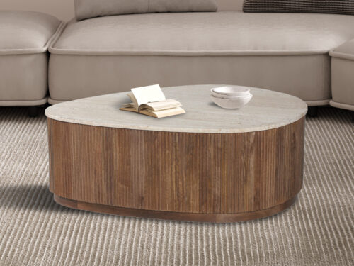 Salontafel Sintra 100 cm mangohout travertin Japandi