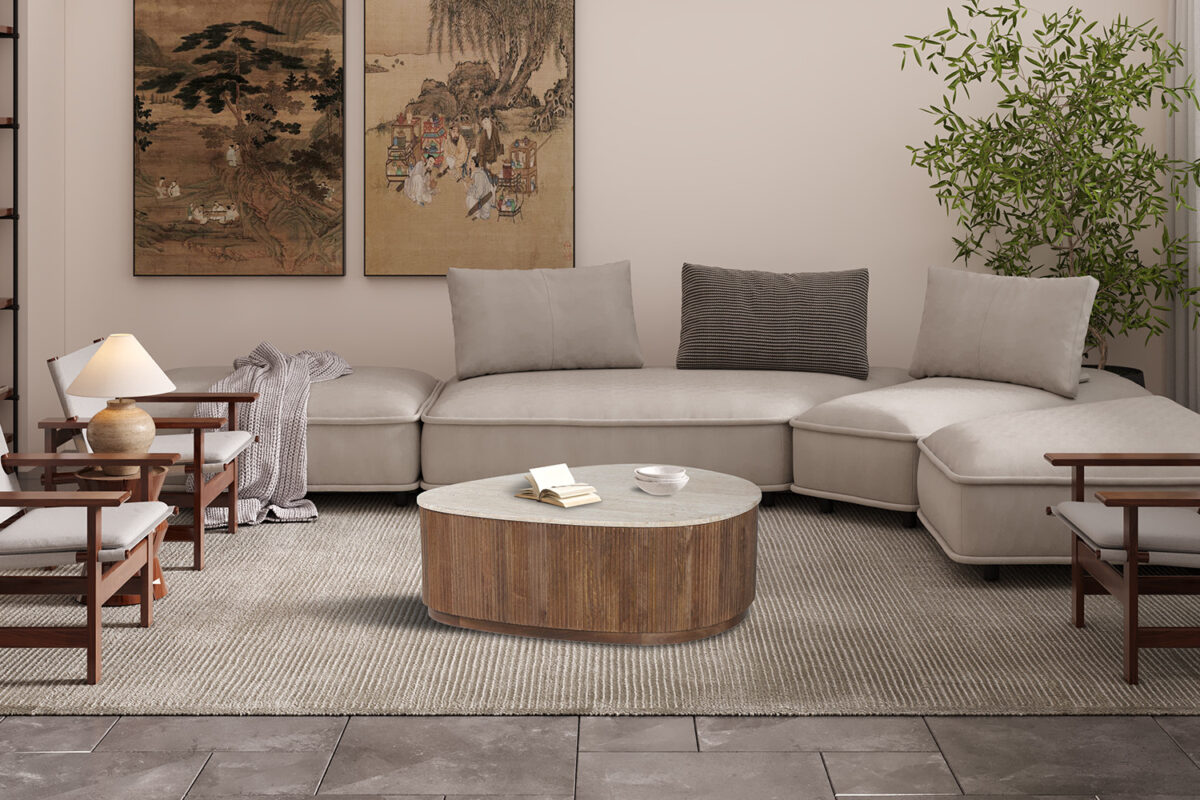 Salontafel Sintra 100 cm mangohout travertin Japandi – foto 2