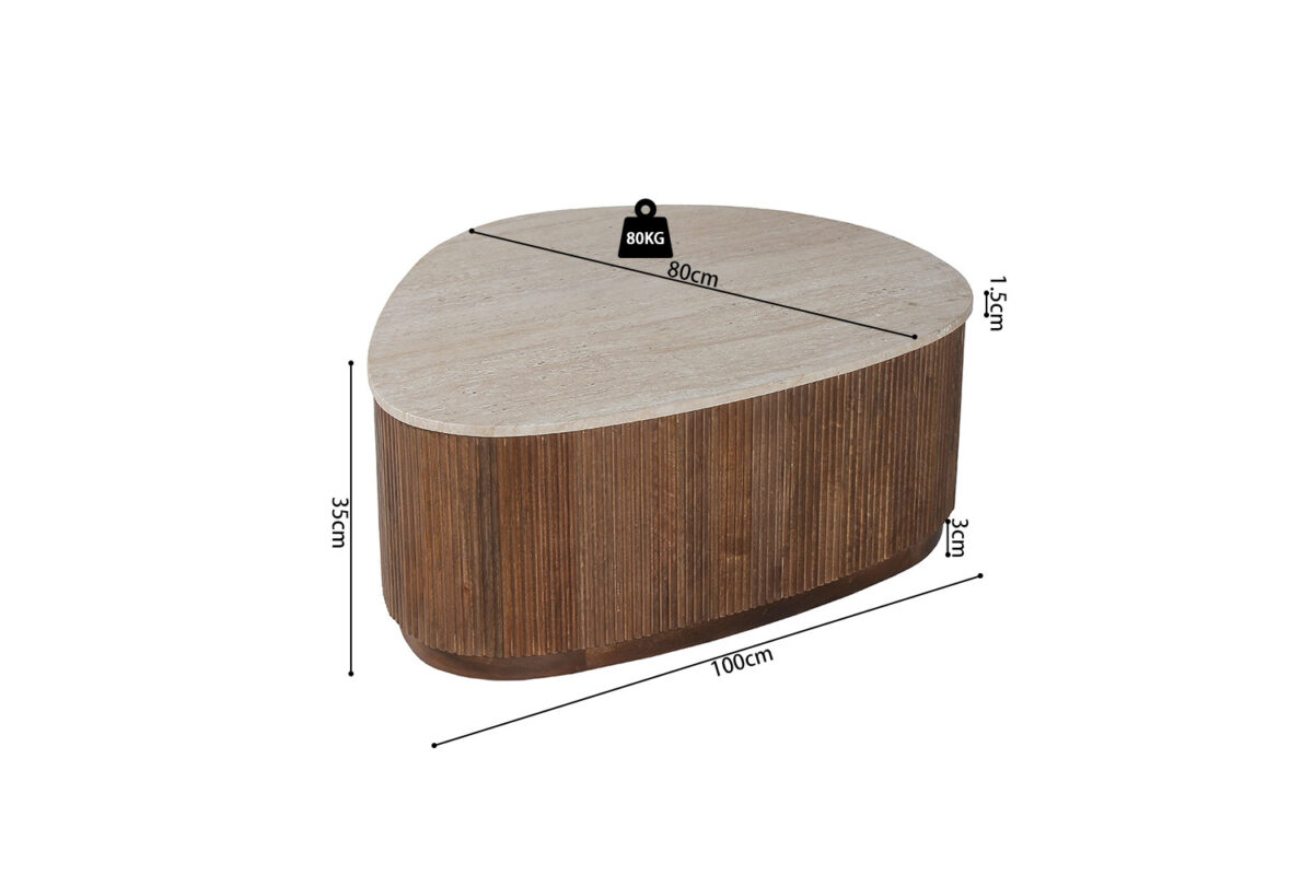 Salontafel Sintra 100 cm mangohout travertin Japandi – foto 7