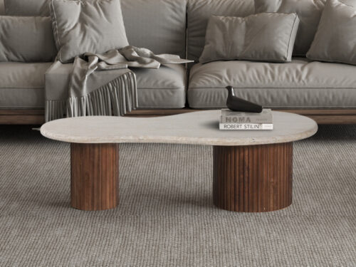 Salontafel Tulum 120 cm mangohout travertin Japandi