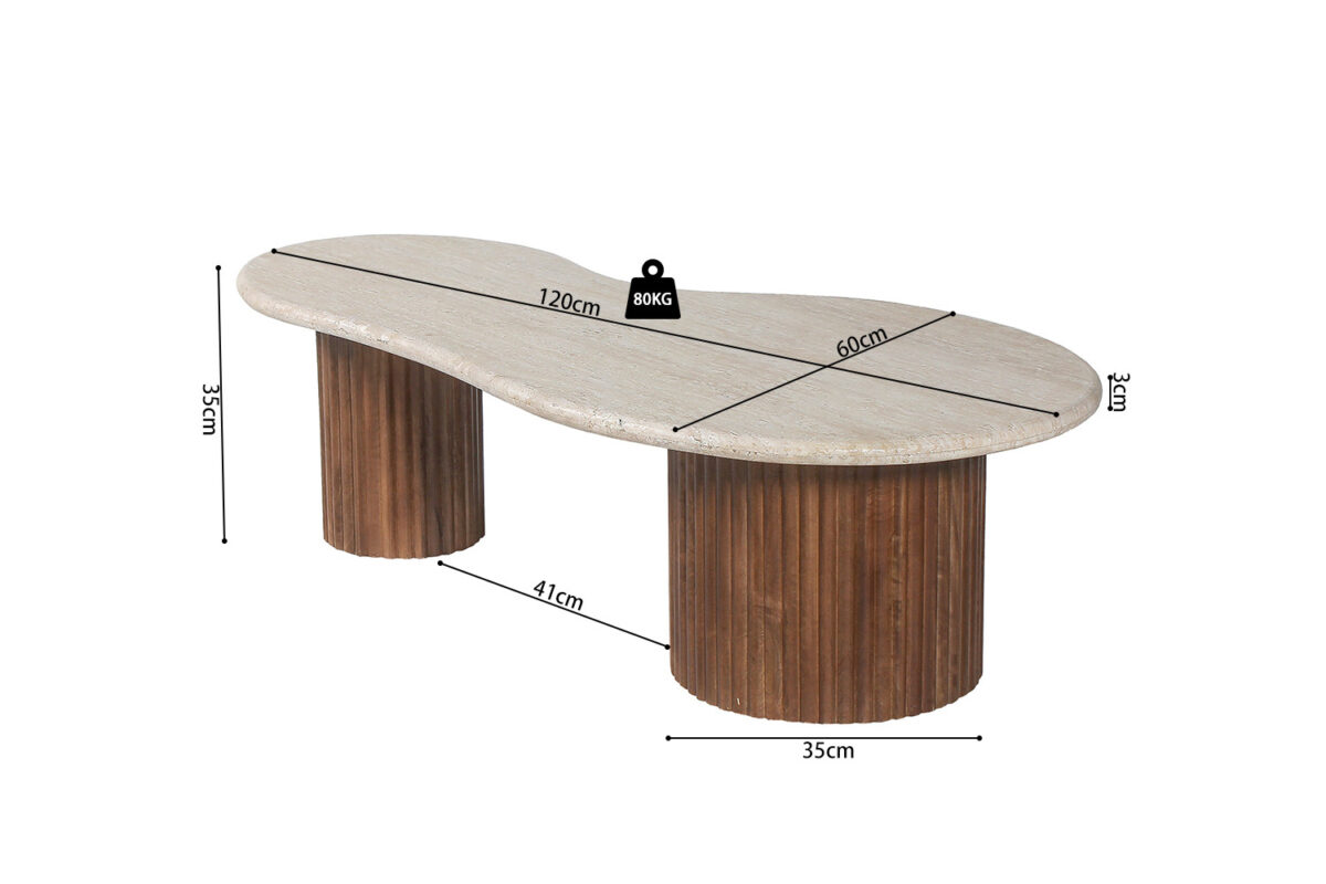 Salontafel Tulum 120 cm mangohout travertin Japandi – foto 7