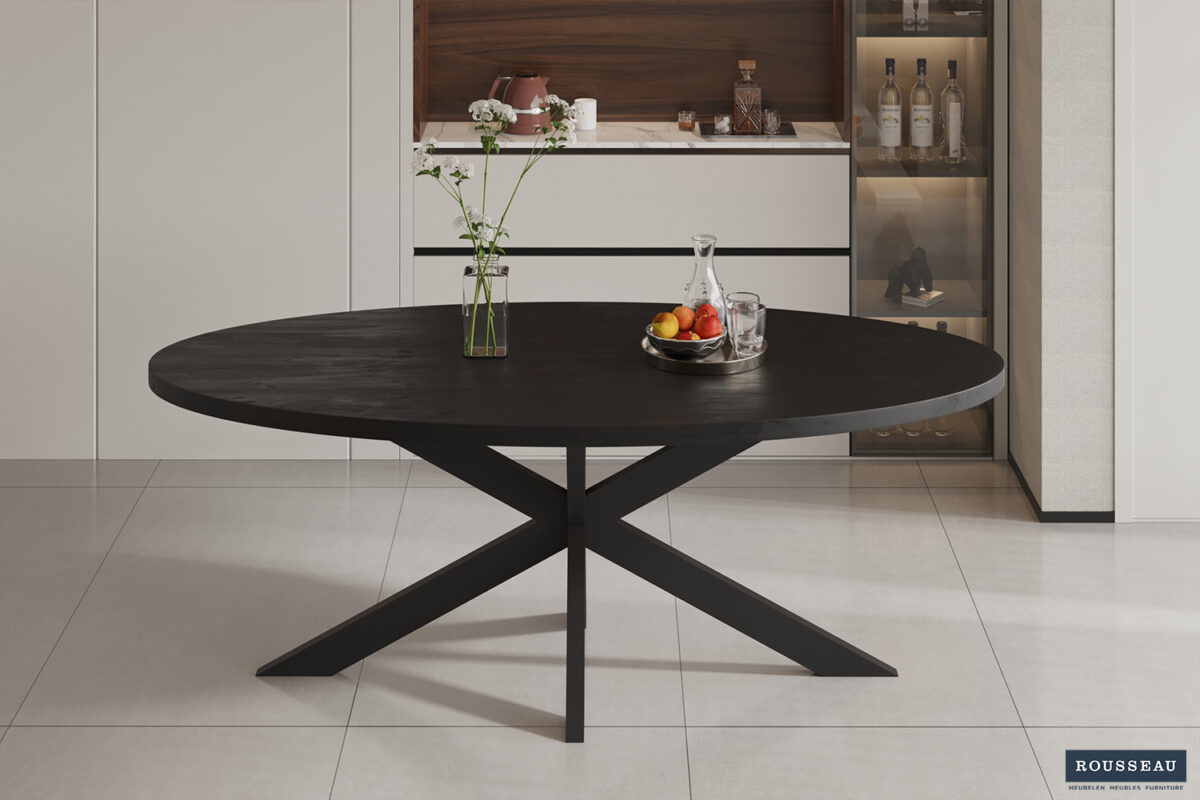 Eettafel Sedona Ovaal 200 cm zwart mangohout Industrieel