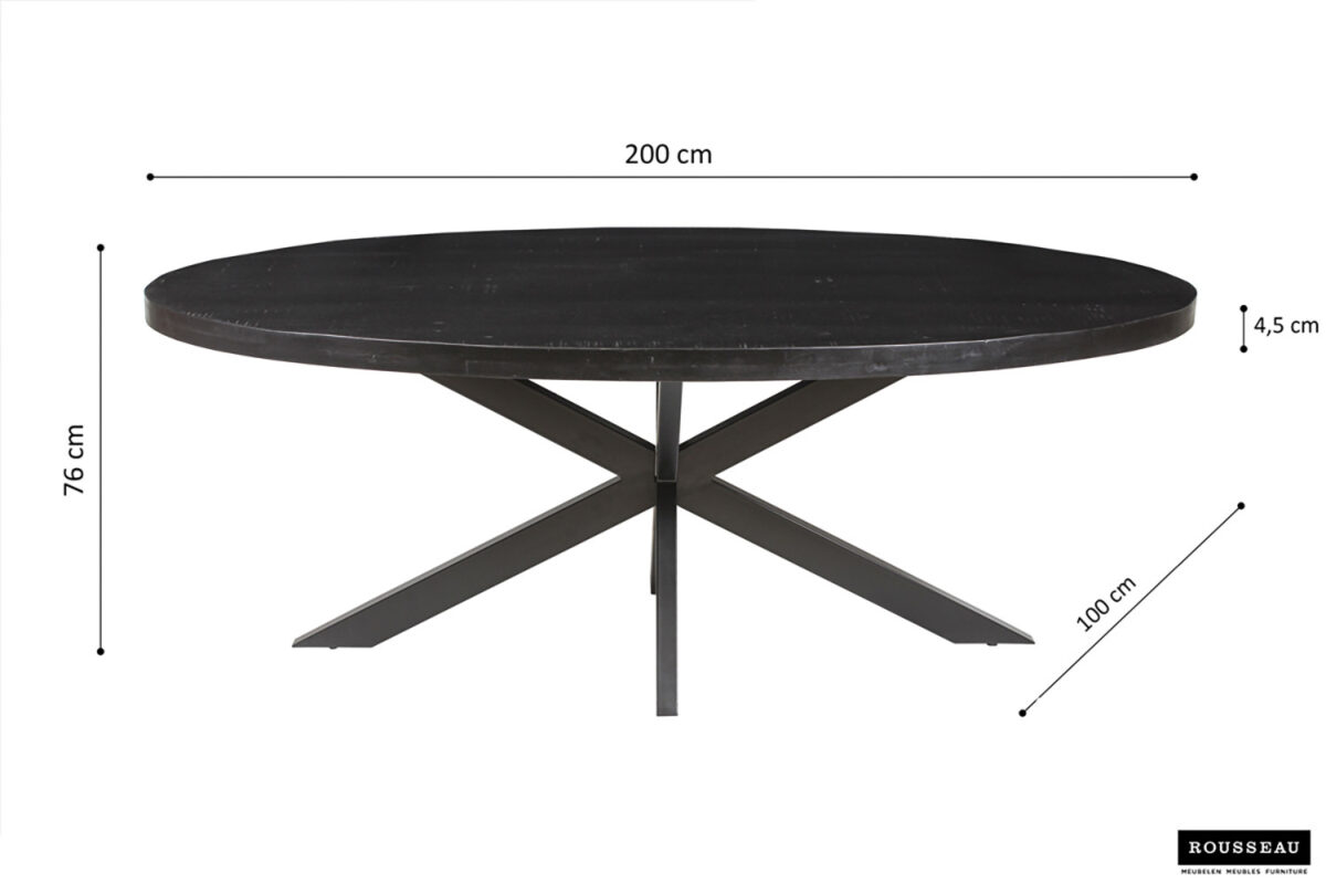 Eettafel Sedona Ovaal 200 cm zwart mangohout Industrieel – foto 5