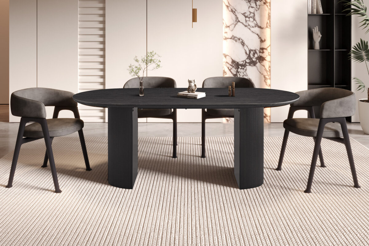 Eettafel Mykonos Ovaal 200 cm donkerbruin Japandi