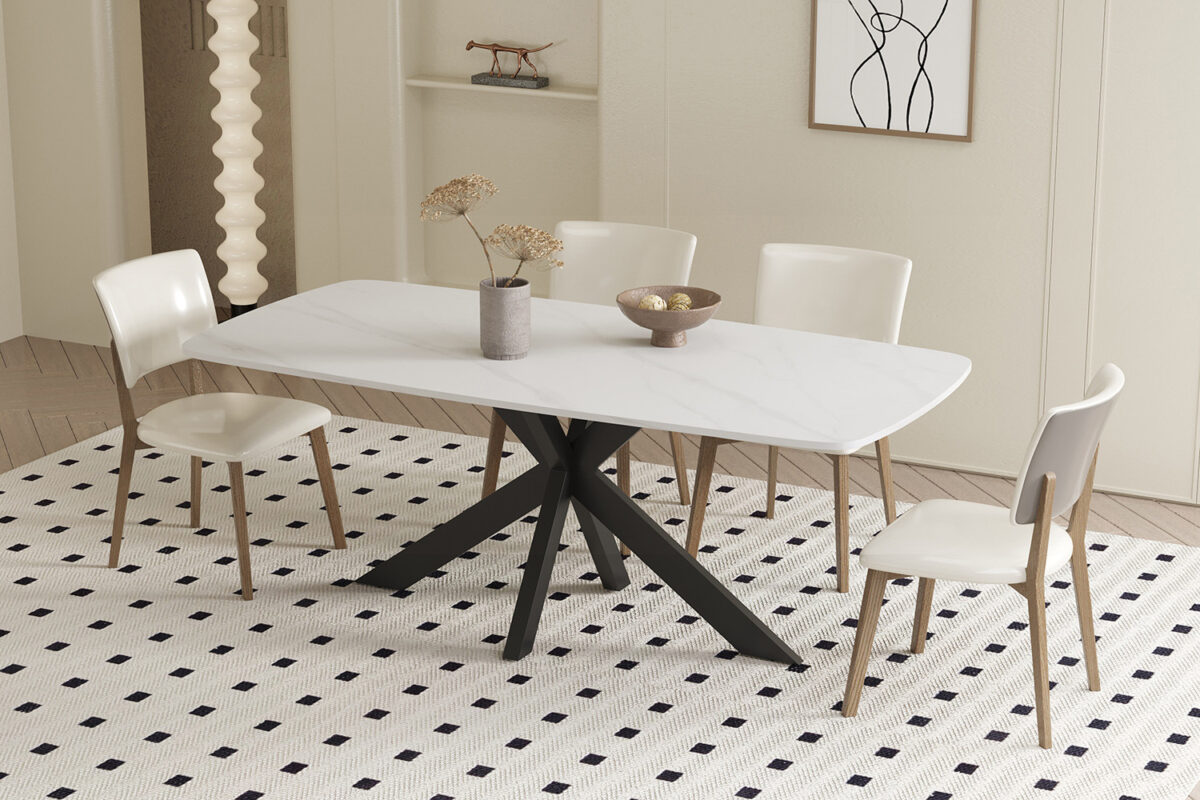 Eettafel Firenze Deens ovaal 180 cm steen wit Industrieel
