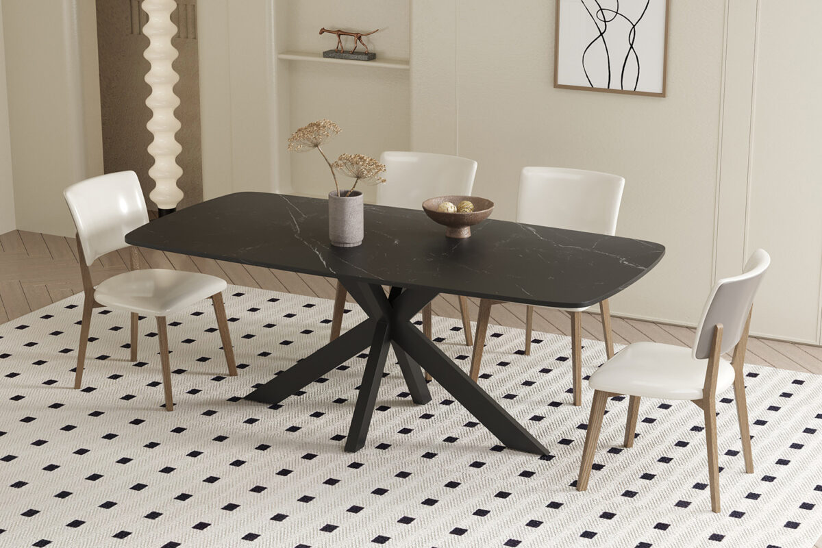 Eettafel Firenze Deens ovaal 180 cm steen zwart Industrieel