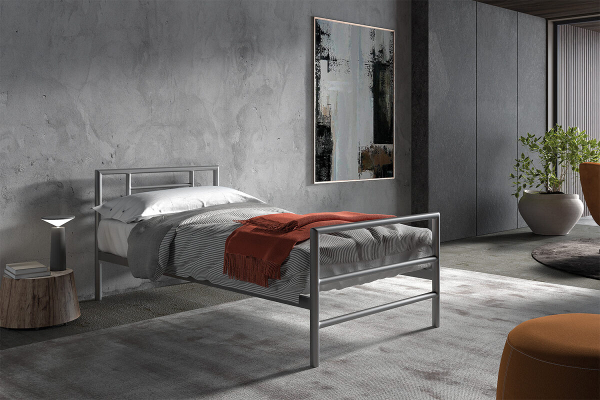 Bed Leiden 90x200 grijs metaal Industrieel