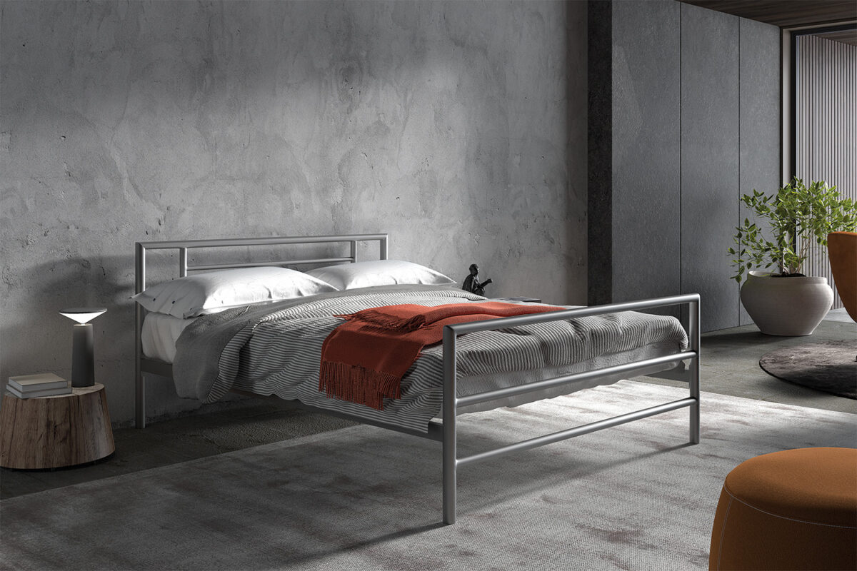 Bed Leiden 140x200 grijs metaal Industrieel