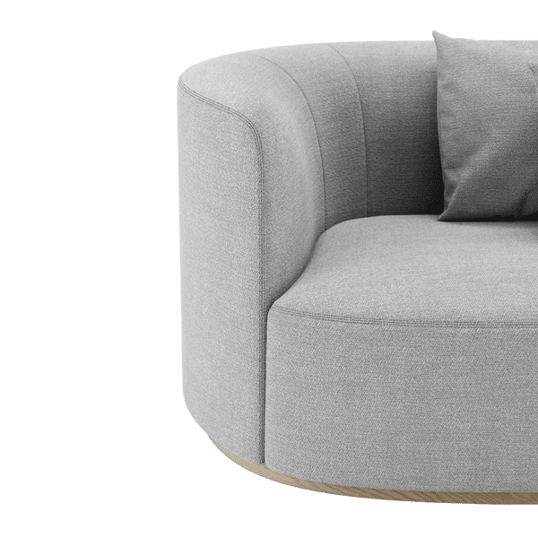 Maak kennis met de Chloe Chaise Longue Bank: een modern, lichtgrijs, gebogen ontwerp met een bijpassend kussen. Dit minimalistische stuk staat op een houten basis en is voorzien van zachte kussens en een gladde stoffen afwerking, wat elegantie uitstraalt.